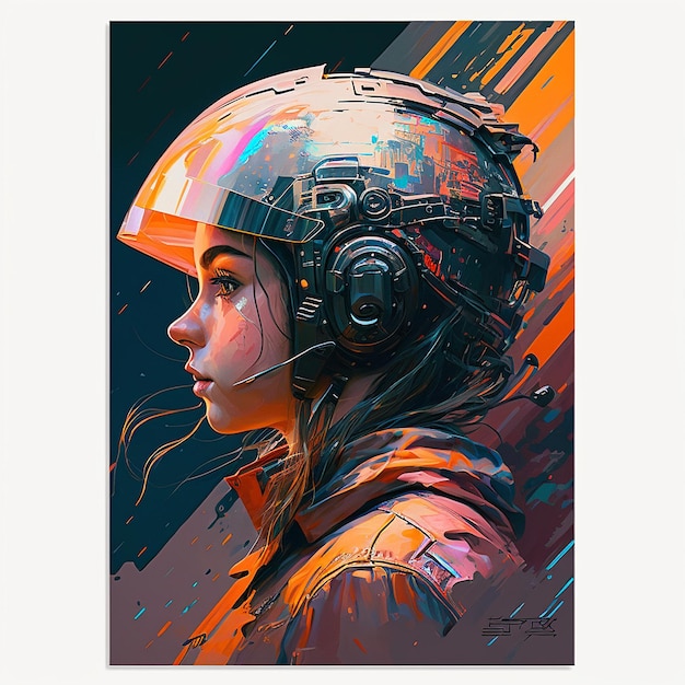 Gemälde Mädchen im Astronautenanzug, Vektorillustrationsbild. Ai-generierte Kunst