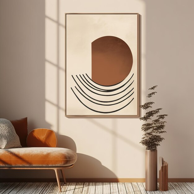 Gemälde mit Rahmen im Boho-Stil minimalistische Innenarchitektur