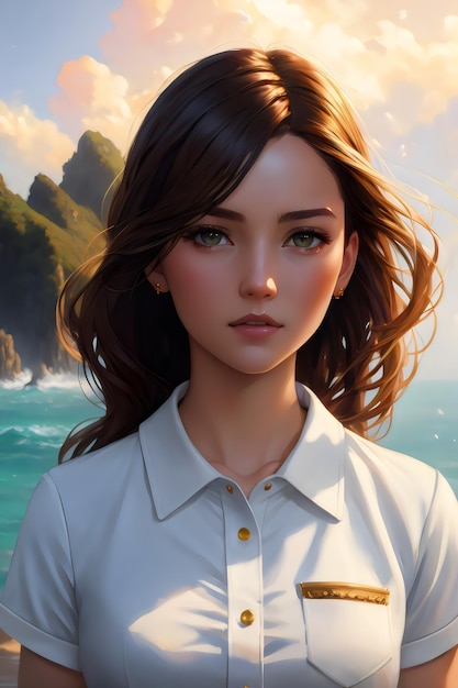 Gemälde Porträt einer schönen Dame Frau Mädchen tragen weißes Hemd
