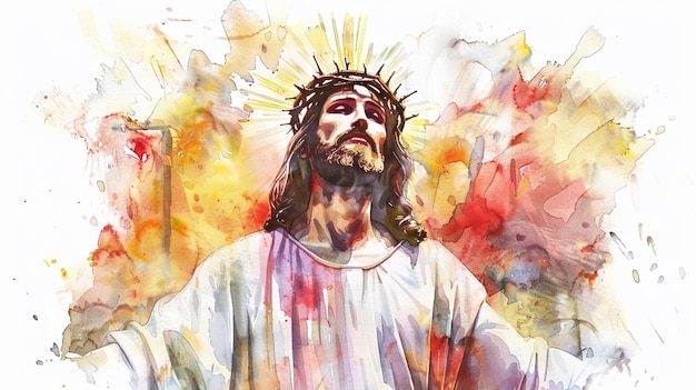 Foto gemälde von jesus mit einer dornenkrone auf dem kopf generative ai