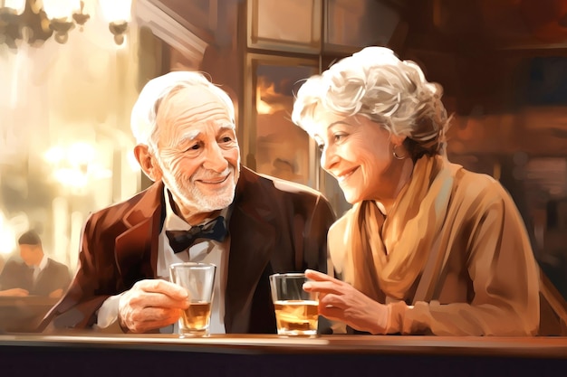 Gemälde von Mann und Frau mit Weingläsern in einer Bar Klassisches Kunstwerk