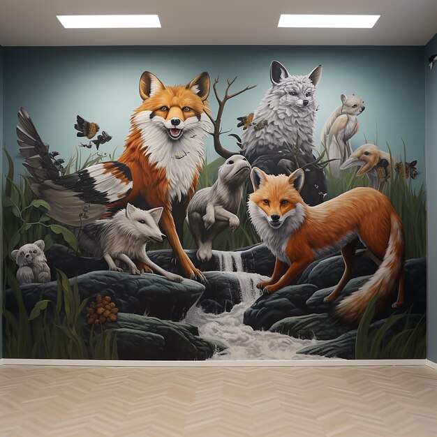 Gemälde von Tieren an der Wand des Büros