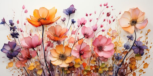 Foto gemalte blütenblüten in aquarell-stil mit vielen farben