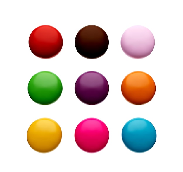 Gemas de doces coloridos isoladas na ilustração 3d branca