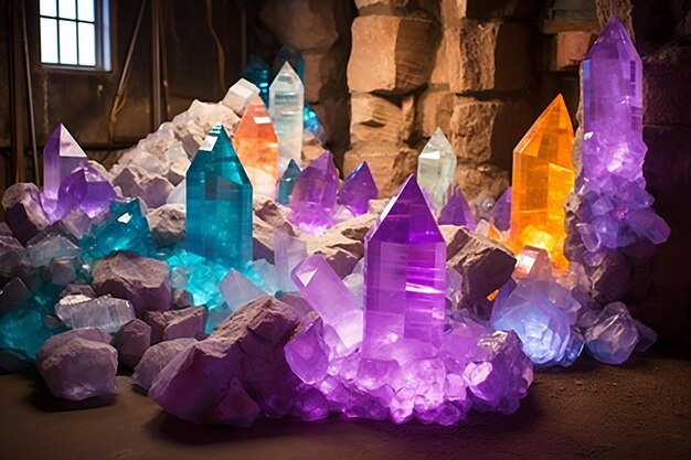 Gemas relucientes incrustadas en las paredes de una cueva