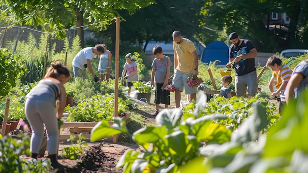 Gemeindegarten Gruppe von Menschen, die zusammen in einem Garten arbeiten