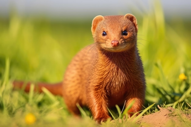 Gemeiner Zwergmungo auf grünem Gras in freier Wildbahn