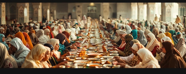 Foto gemeinschaftliche iftarversammlung während des ramadan großes iftarversammeln der gemeinschaft während des ramadan mit reihen