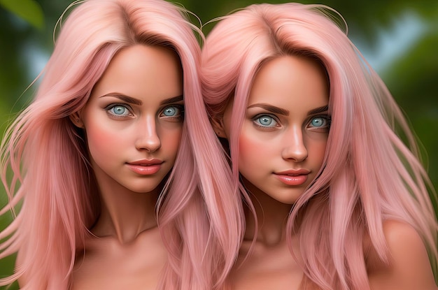 Los gemelos lindos de estilo Barbie rosa son una ilustración generativa.