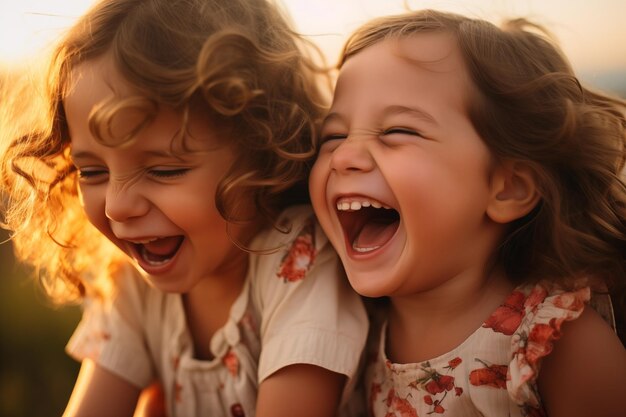 Foto gemelos riendo juntos de manera lúdica ia generativa