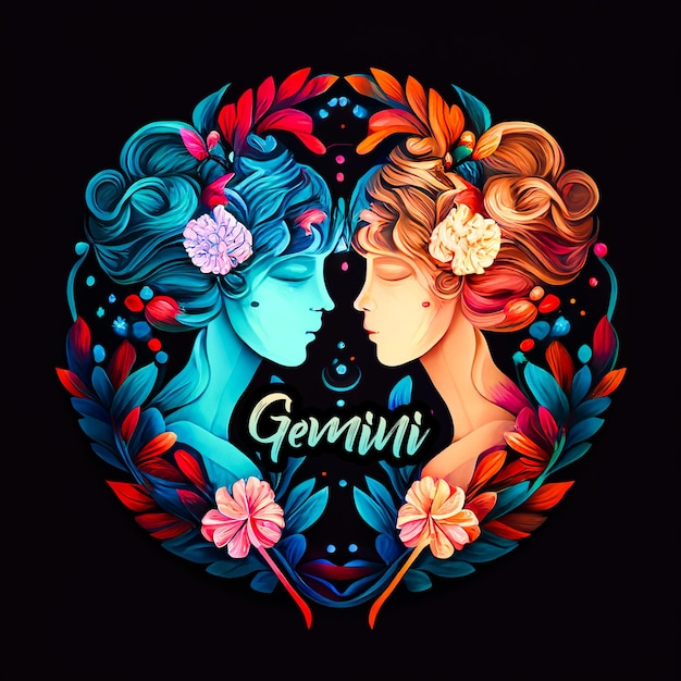 Gemini-Horoskopzeichen in bunter abstrakter Illustration. Astrologie und Sternzeichen-Symbol.