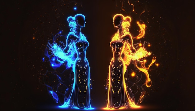Géminis Signo del zodiaco Energía de neón mágica que brilla intensamente Arte generativo