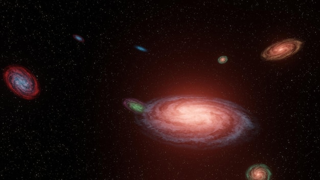 Gemischte bunte Spiralgalaxie mit Sternenfeldhintergrund 3D-Rendering