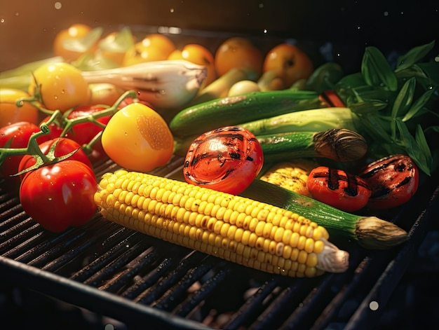 Gemischtes Gemüse auf einem Grill, Nahaufnahme