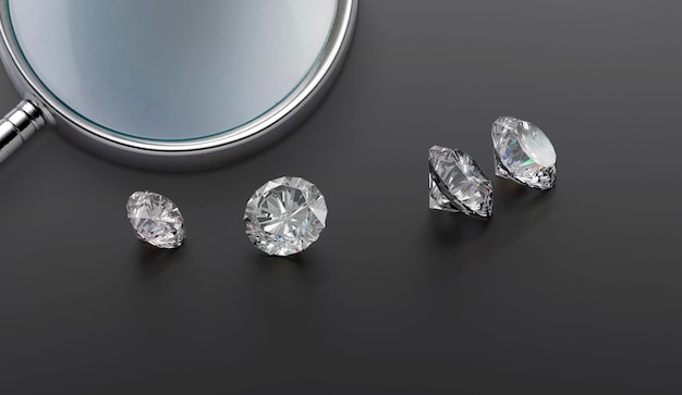 Gems check diamantes polidos diamantes tamanho quilate negociação de diamantes e negociação de classificação de diamantes gemas soltas renderização 3d