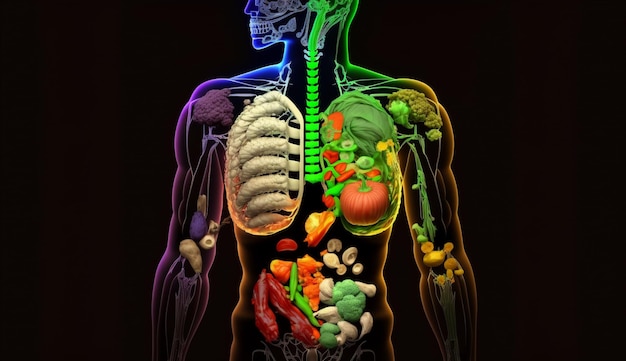 Gemüse bildet den Stoffwechsel und die Ernährung des menschlichen Körpers. Generative KI