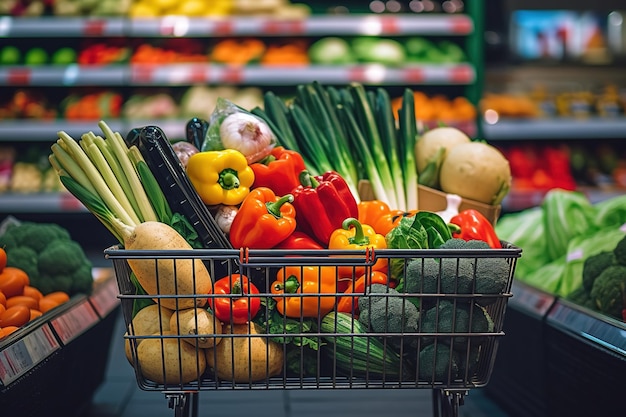 Gemüse-Einkaufswagen im Supermarkt