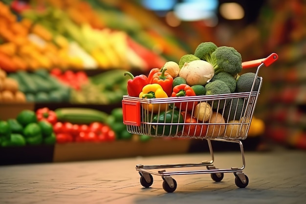 Gemüse-Einkaufswagen im Supermarkt