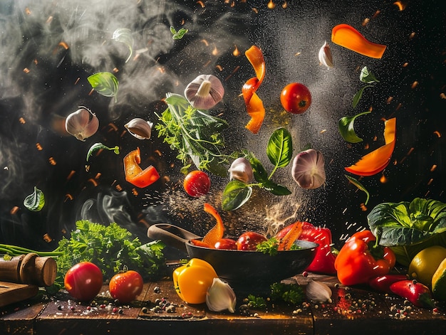 Gemüse mit einem Wasserspritz schweben lassen