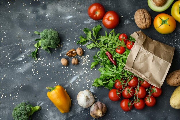 Gemüse, Obst, Stillleben auf dem Tisch