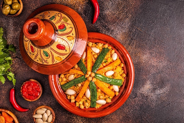 Gemüse-Tajine mit Mandel-Kichererbsen-Couscous