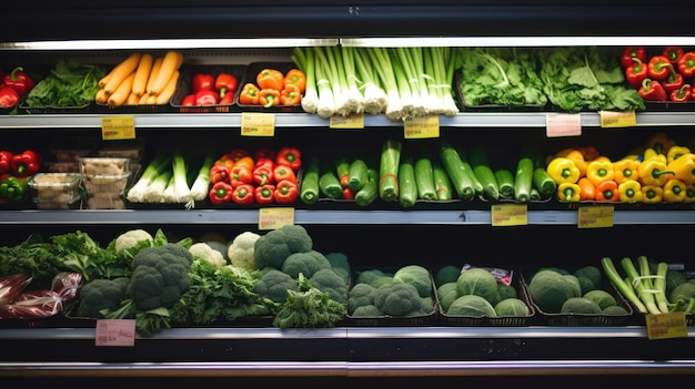 Foto gemüse und obst auf dem regal im supermarkt