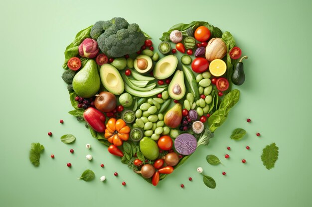 Foto gemüse und obst in form von herznahrung für den valentinstag veganes essen der 14. februar