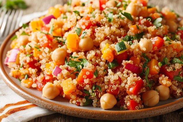 Gemüsesalat mit Quinoa und Kichererbsen, gesunde Ernährung