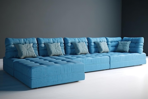 Gemütliche blaue Couch mit Kissen Generative AI