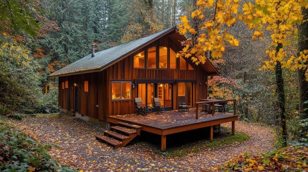Gemütliche Herbsthütte im Wald