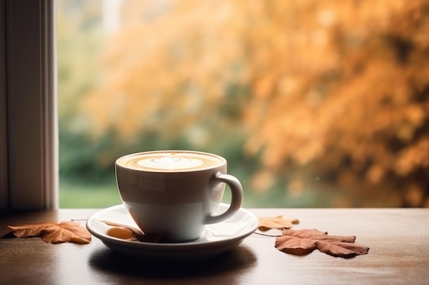 Gemütliche Herbststimmung mit einer Tasse Kaffee am Fenster