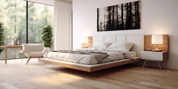 Gemütliche moderne Schlafzimmer-Interieur-Design KI-generiert