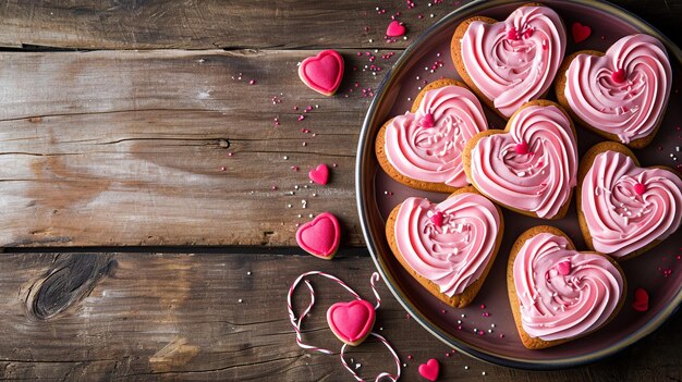 Foto gemütliche valentinstagsbäckerei mit herzförmigen keksen