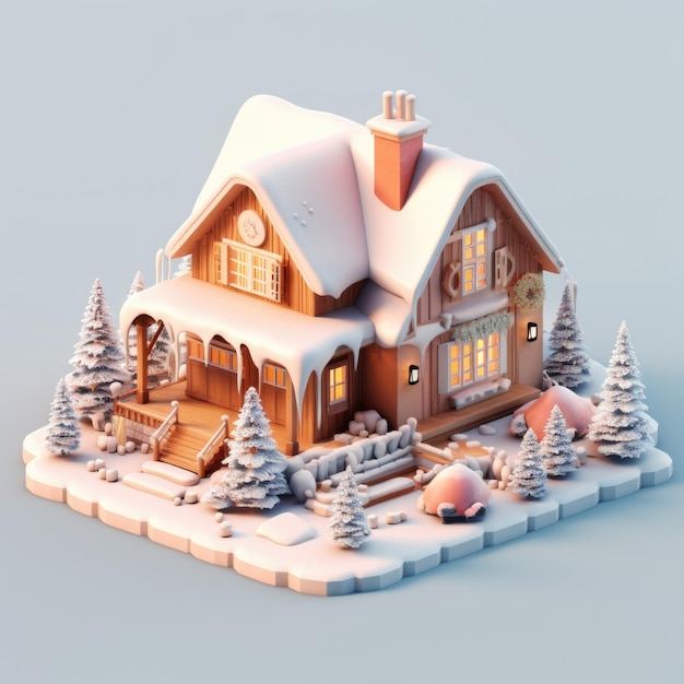 Gemütliche Winterhütte 3D-Illustration