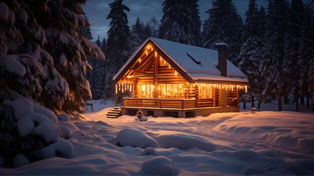 Gemütliche Winterhütte inmitten eines verschneiten Waldes