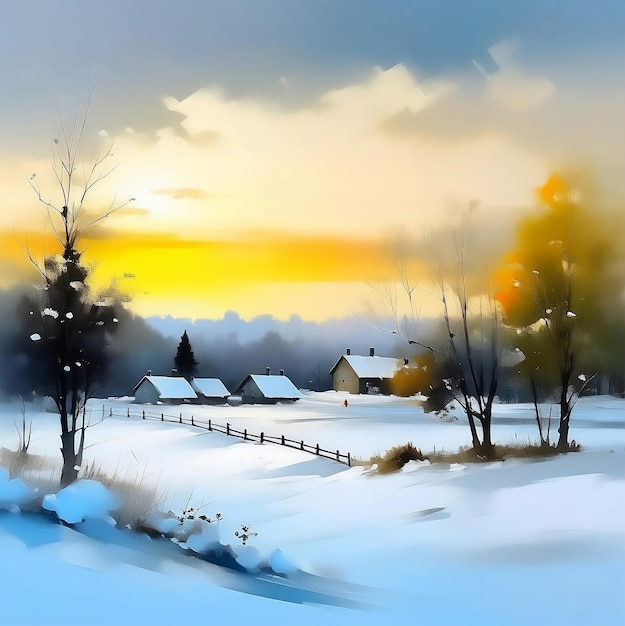 Gemütliche Winterlandschaft mit Häusern und Bäumen