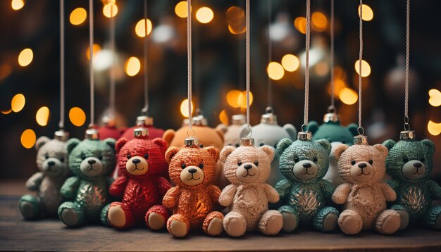 Gemütliche Winternacht mit süßen Teddybären beleuchteten Weihnachtslichtern, die von KI generiert wurden