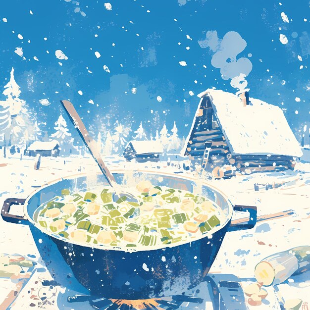 Gemütliche Wintersuppe Herzenerwärmende Freude an einem schneebedeckten Tag