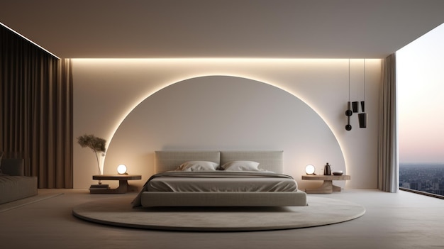 Gemütlicher Abend in einem minimalistischen Schlafzimmer