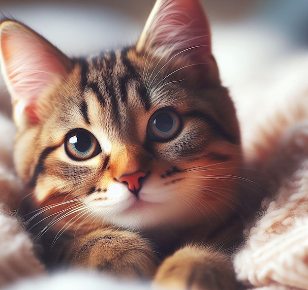 gemütlicher lachender Smiley lächelnd Liegende schnurrende Katze Tapete Poster Hintergrundbild Bild