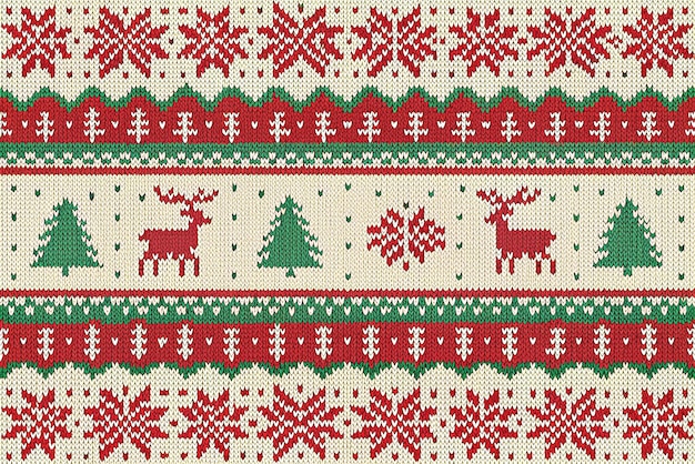 Gemütlicher Strick-Weihnachts-Hintergrund Warme handgefertigte Weihnachtsmotive in klassischem Rot, Weiß und Grün