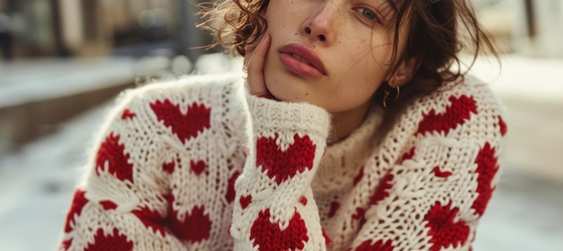Gemütlicher Winterstil mit herzpatterntem Pullover für einen schicken und warmen Fashion-Look