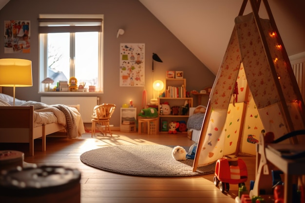 Gemütliches Kinderzimmer-Interieur in neutralen Farben