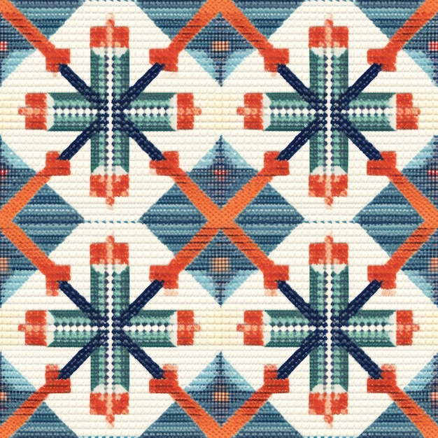 Gemütliches Kreuzstich-Quiltmuster mit aufwendigen Details von Generative AI