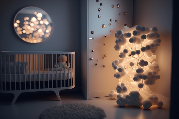 Foto gemütliches und modernes, schönes zimmer für kleine kinder und teenager, das kinderzimmer, modernes design, kreatives layout, spielzeug und lernattribute, krippen, helles fenster, kind, baby, interieur