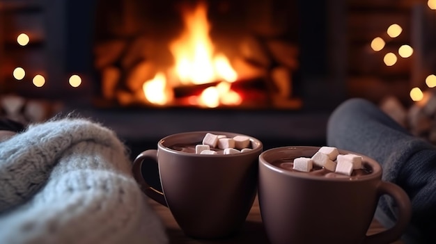 Gemütliches Weihnachtsfoto mit einer Tasse Kakao