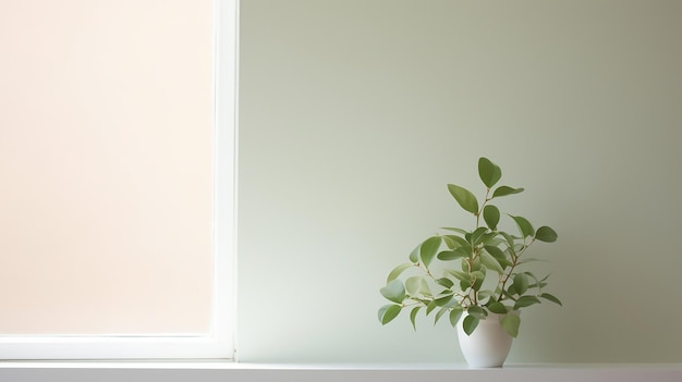 Gemütliches weißes Fenster mit grünen Blättern