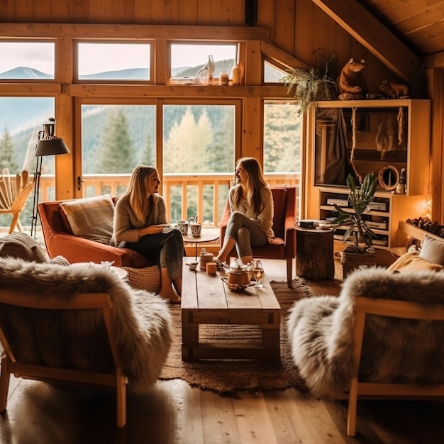 Foto gemütliches wohnzimmer in einem chalet