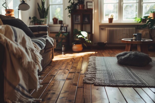 Foto gemütliches wohnzimmer mit möbeln und teppich