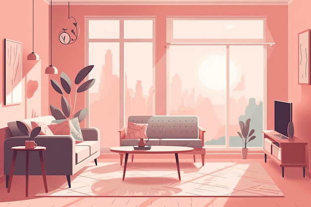 Gemütliches Wohnzimmer mit viel natürlichem Licht und bequemen Möbeln Generative AI
